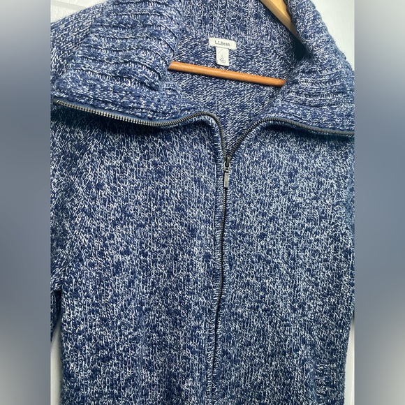Vintage L.L. Bean Navy Blue Marled Cardigan Zip Up Sweater With 100% Cotton - Picture 9 of 17